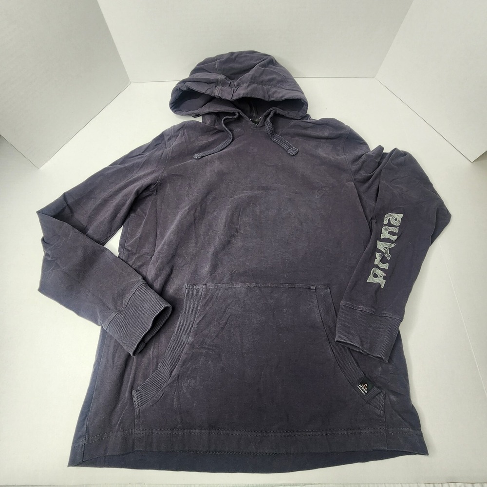 prAna Hoodie Sweatshirt Mens Small Gray Pullover Long Sleeves Pocket